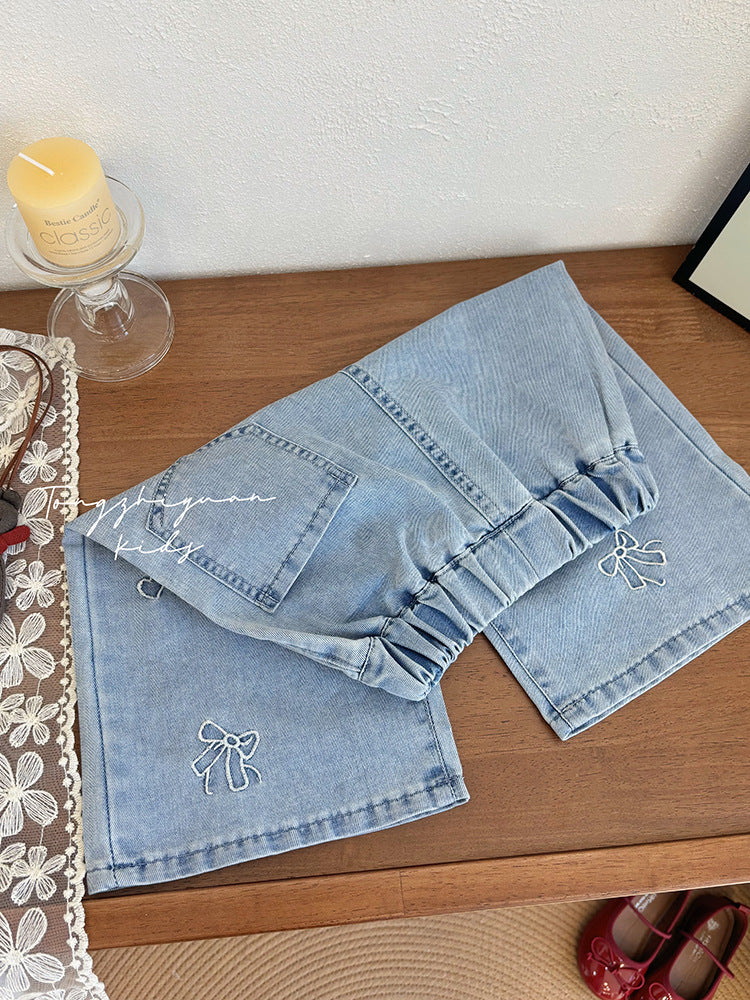 Bow & Heart Embroidered Denim Shorts – Toddler Girls’ Wide-Leg Jeans