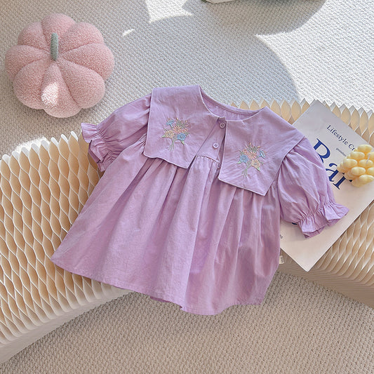 Lavender Embroidered Collar Blouse
