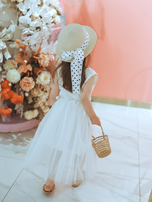 White and pink Tulle Midi Dress for Girls