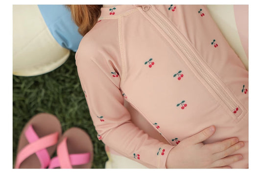 Cherry Long Sleeve Zipper Swimsuit – Sun Protection One-Piece