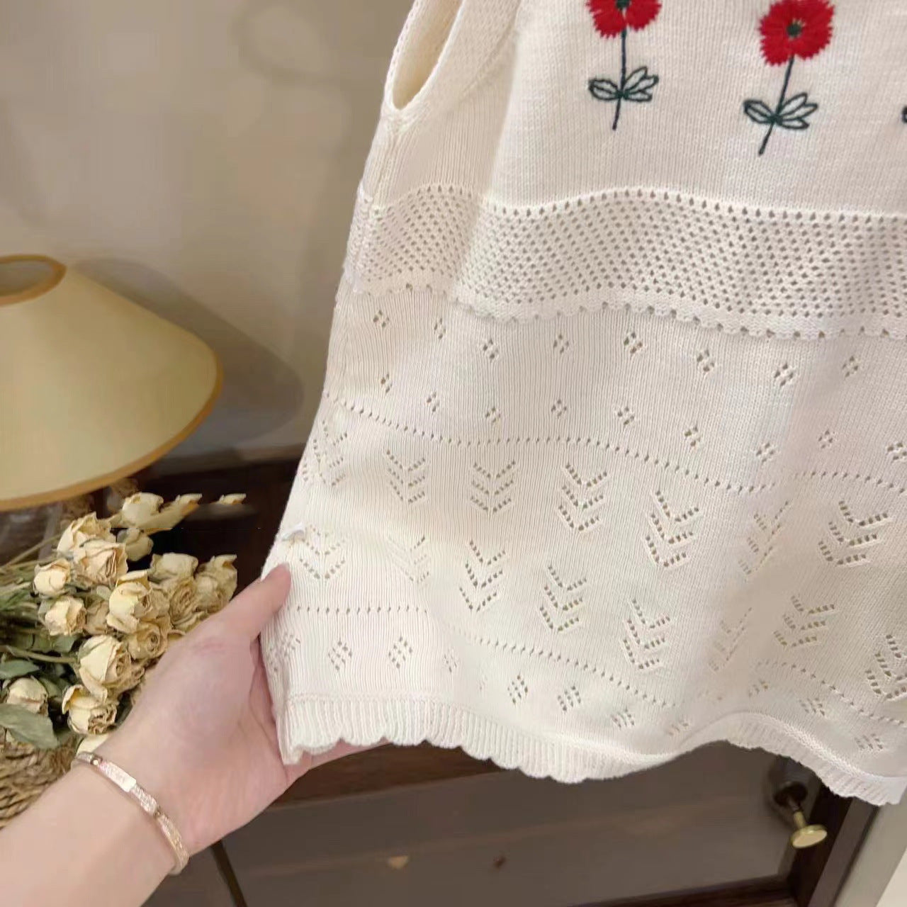 Daisy Knit Dress – Ivory & Red
