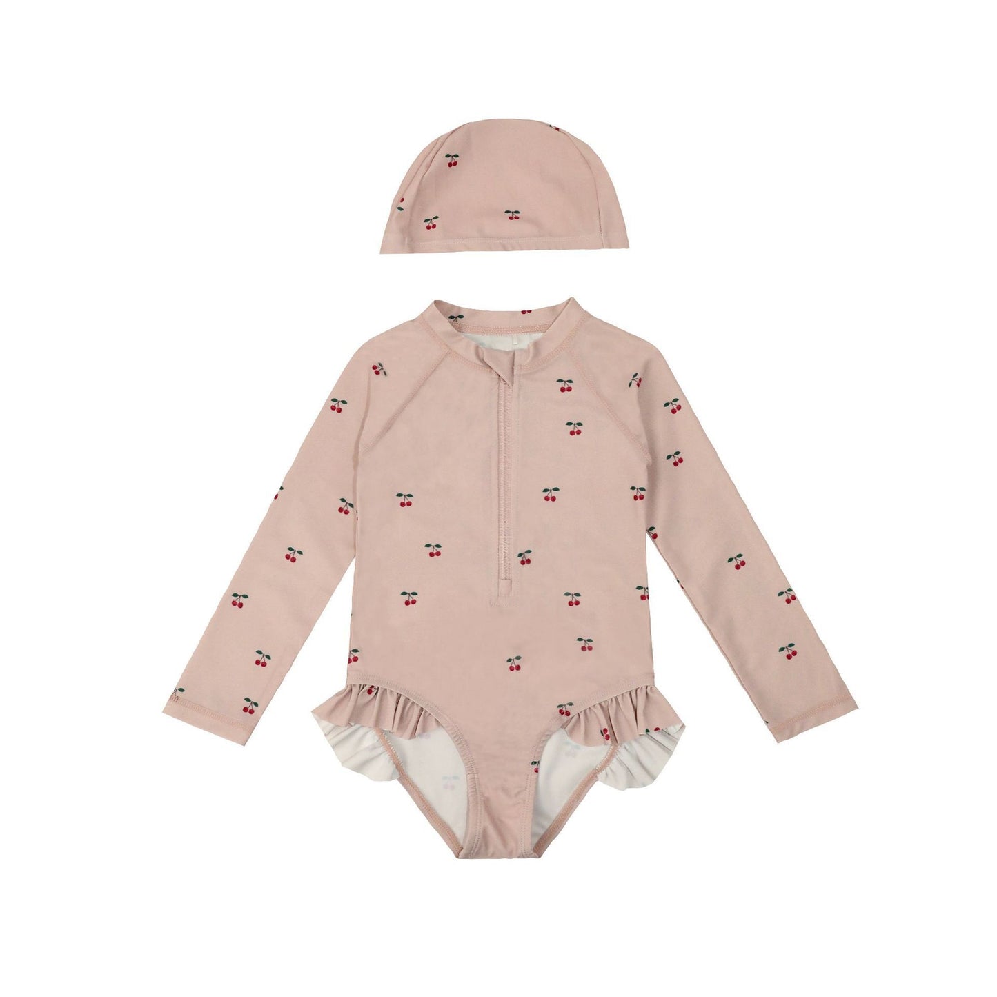 Cherry Long Sleeve Zipper Swimsuit – Sun Protection One-Piece
