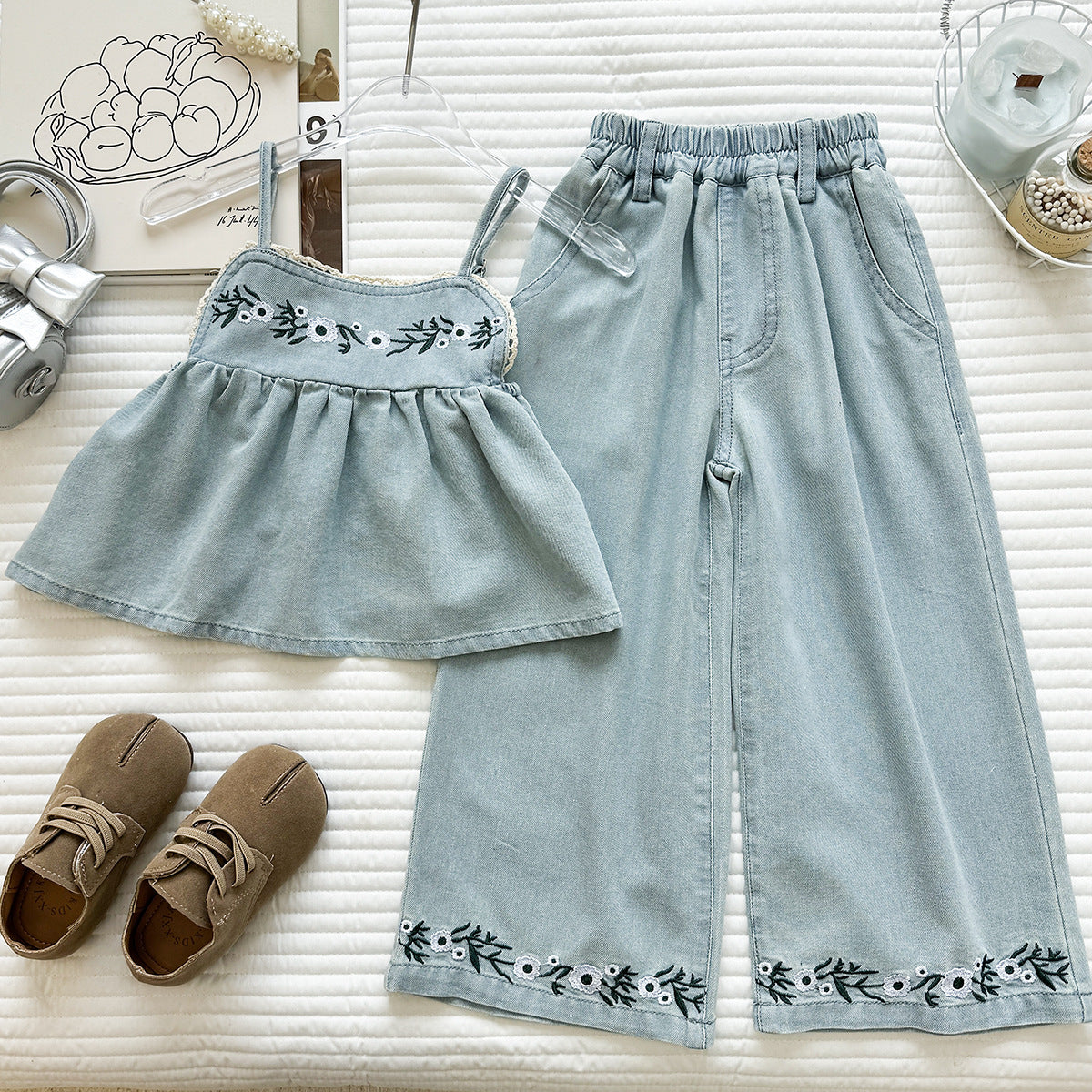 Embroidered Wildflower Denim Set