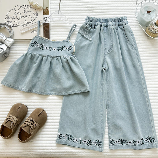 Embroidered Wildflower Denim Set