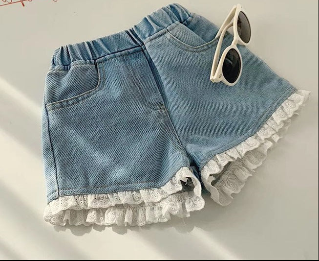 Denim Lace Trim Shorts