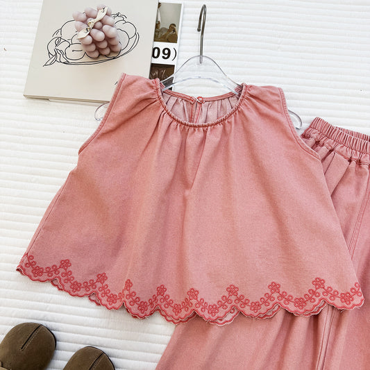 Blush Scallop Wide-Leg Pant Set