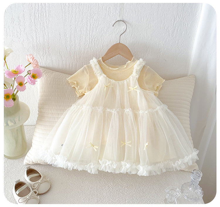 Tulle Dress Layered Set – Dress + Soft Tee (2-Piece Outfit)