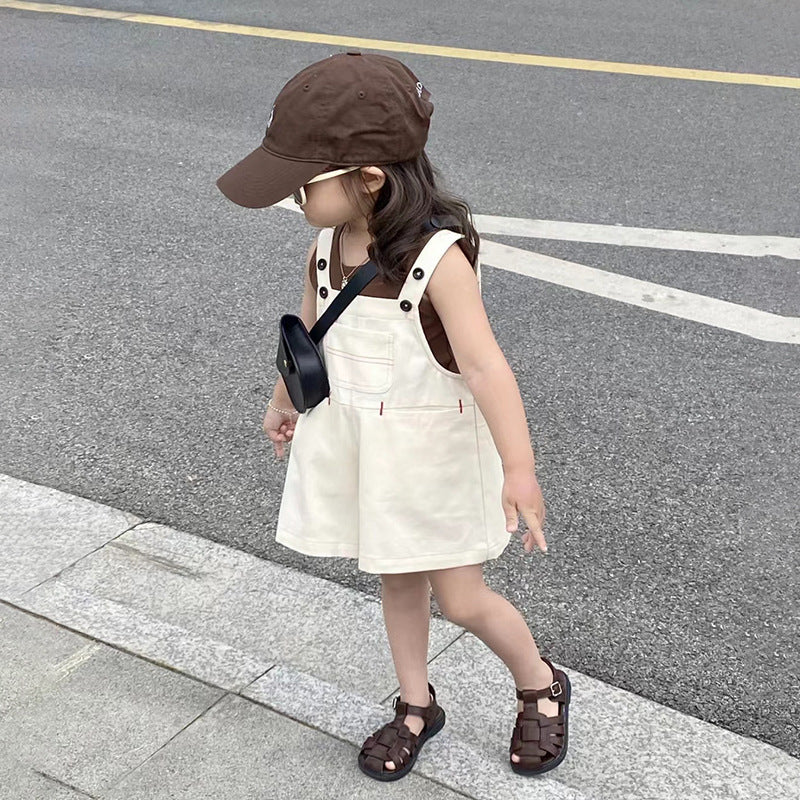Vintage Cream Overall Shorts Set