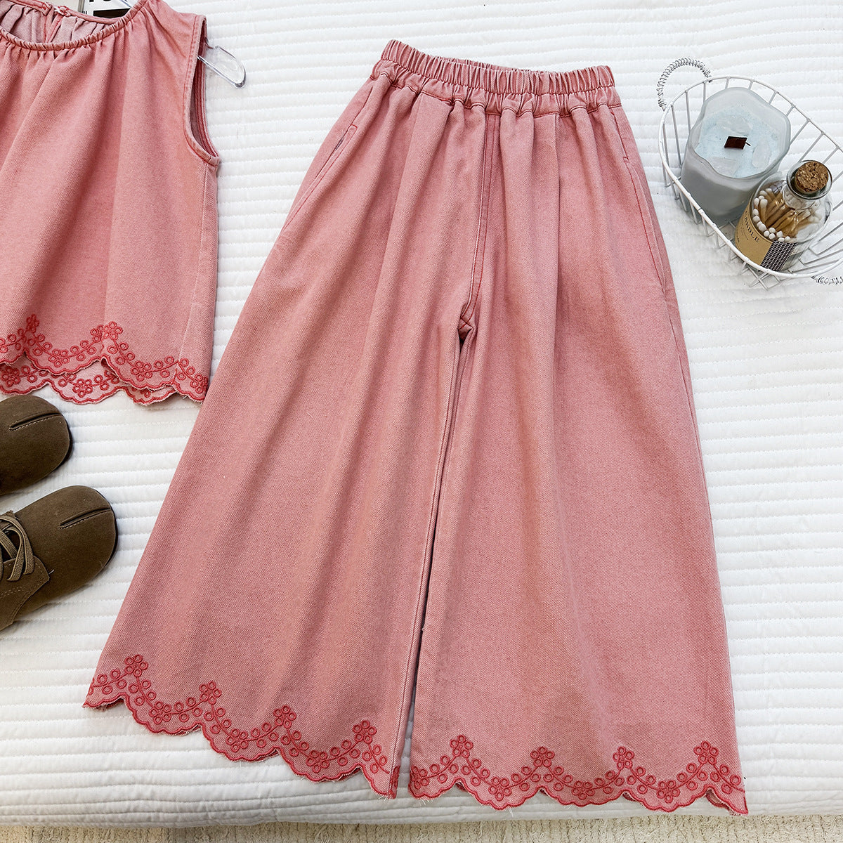 Blush Scallop Wide-Leg Pant Set