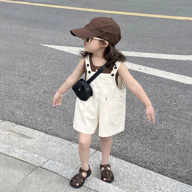 Vintage Cream Overall Shorts Set