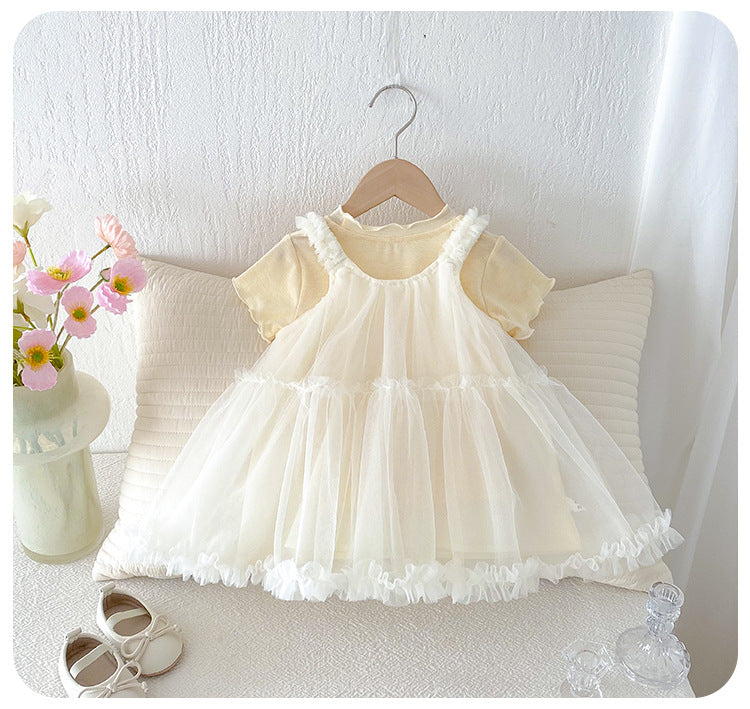Tulle Dress Layered Set – Dress + Soft Tee (2-Piece Outfit)