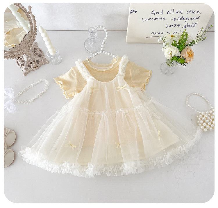 Tulle Dress Layered Set – Dress + Soft Tee (2-Piece Outfit)