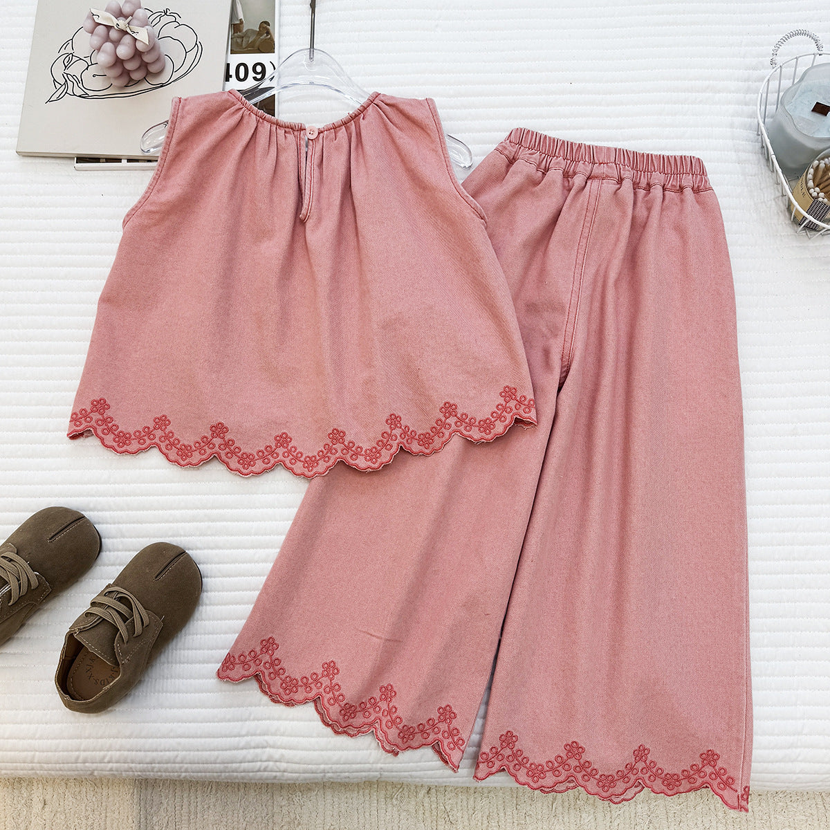 Blush Scallop Wide-Leg Pant Set