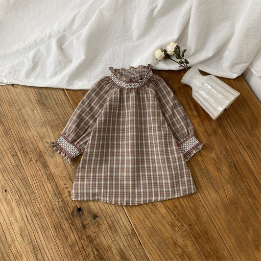 Smocked Plaid Cottage Dress – Toddler Girls’ Long Sleeve Fall Outfit