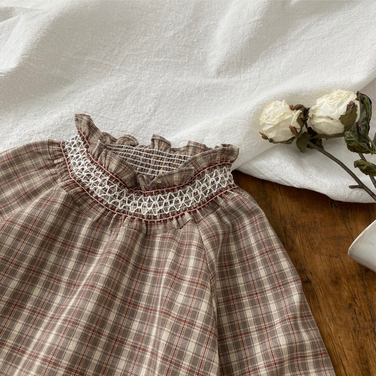 Smocked Plaid Cottage Dress – Toddler Girls’ Long Sleeve Fall Outfit