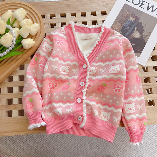 Strawberry Bear Knit Cardigan