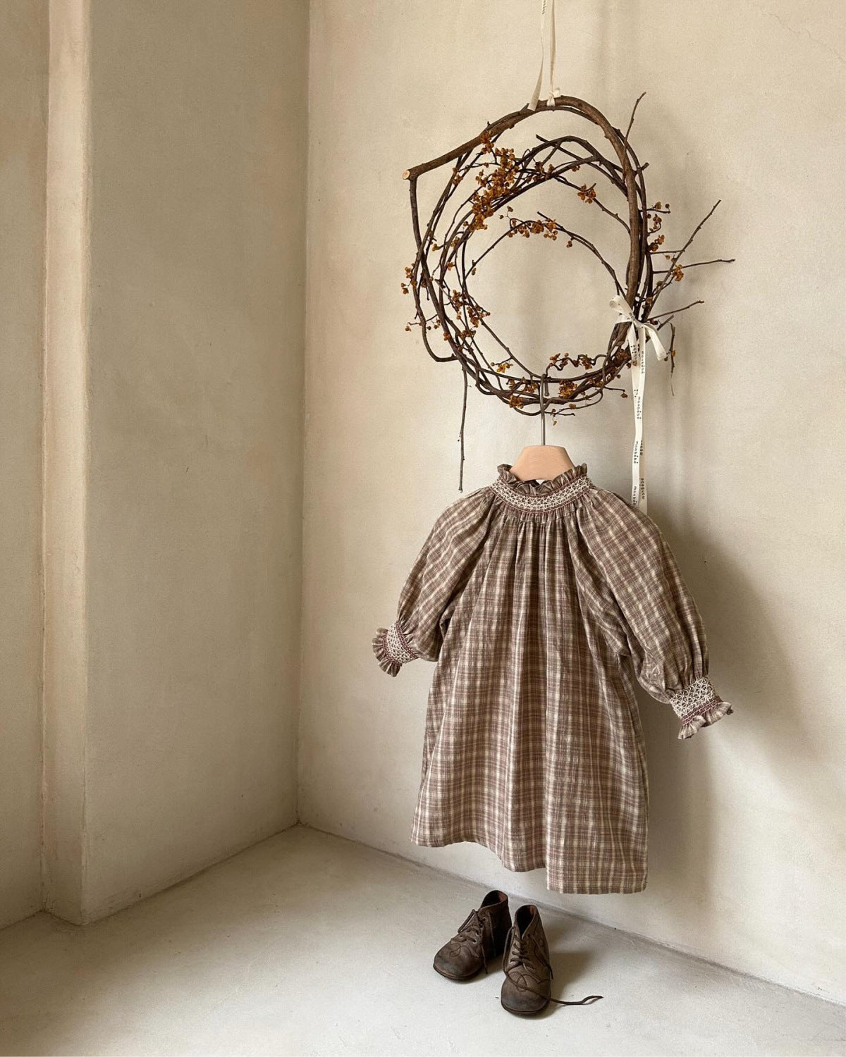 Smocked Plaid Cottage Dress – Toddler Girls’ Long Sleeve Fall Outfit