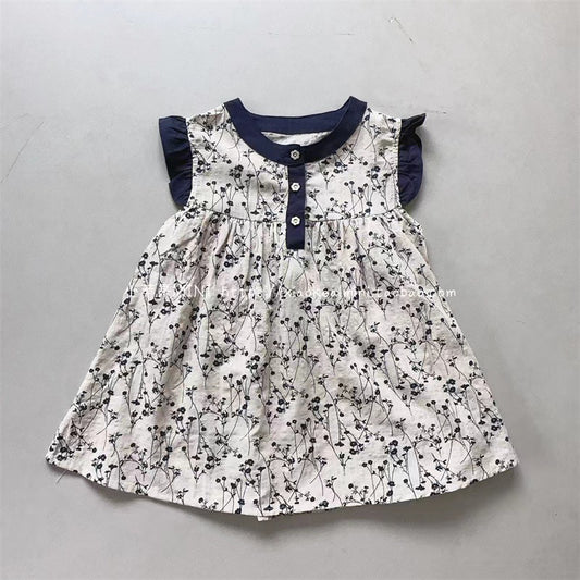 Midnight Meadow Button Dress – Navy & Cream