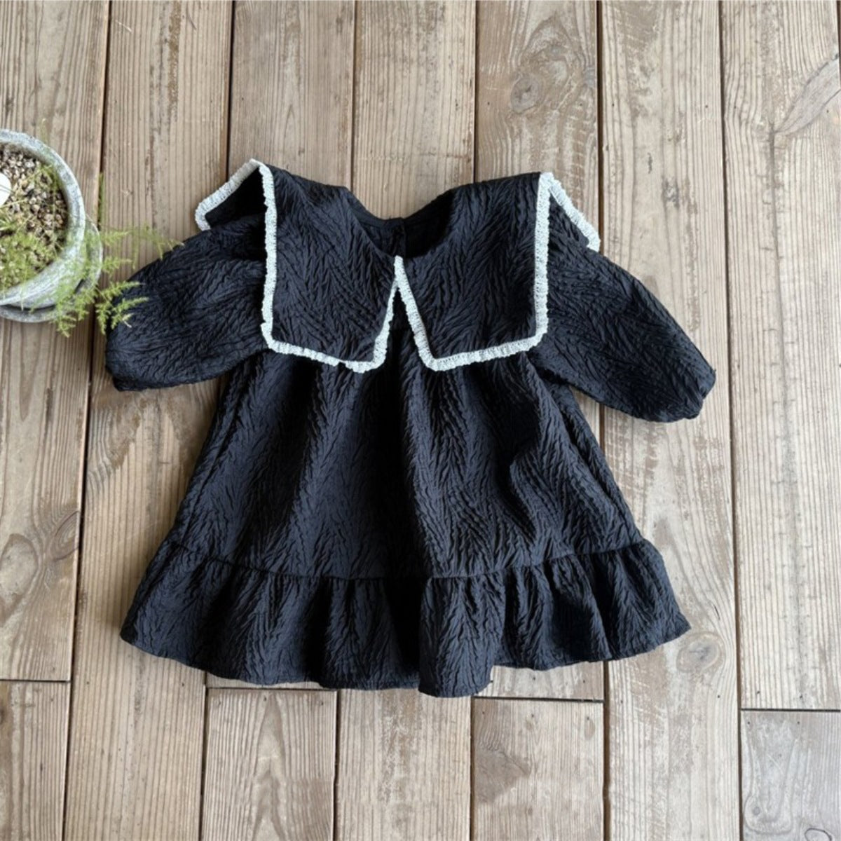 Classic Bow Sailor Dress – Toddler Girls’ Black Long Sleeve Ruffle Outfit