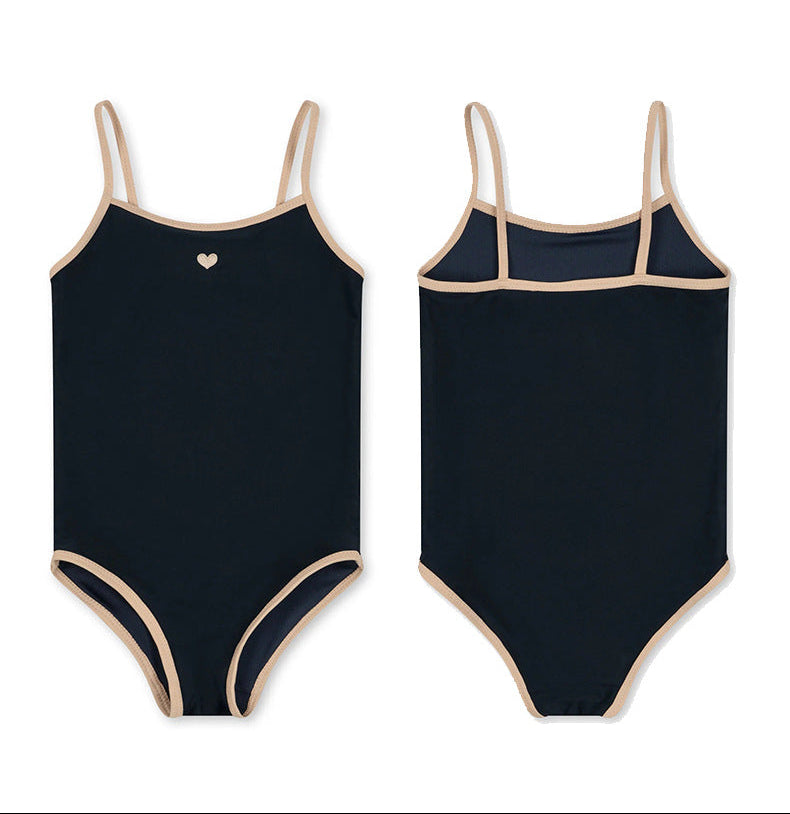 Classic Heart Trim Swimsuit – Minimal One-Piece for Girls