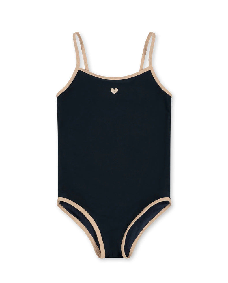 Classic Heart Trim Swimsuit – Minimal One-Piece for Girls