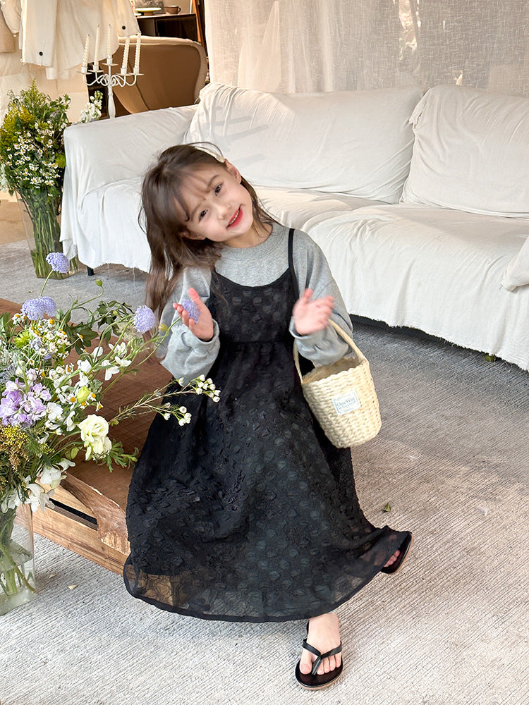 Fall Sweatshirt + Black Dress