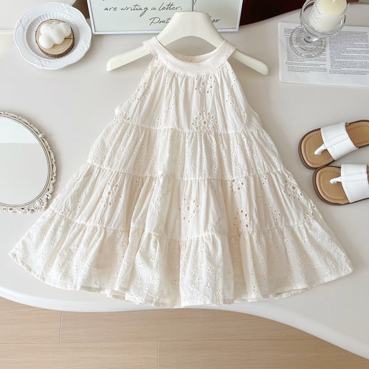 White Eyelet Tiered Halter Dress