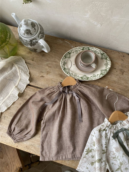 Dark Brown Blouse with Tie