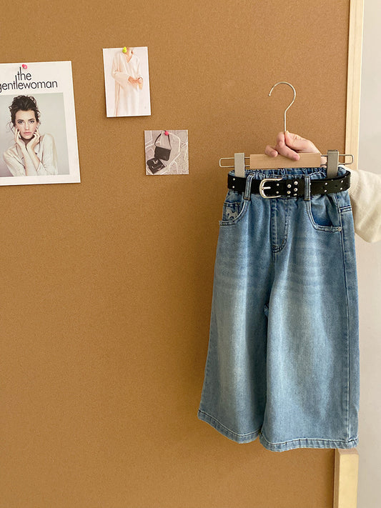 Girls Wide Leg Denim Pants with Belt