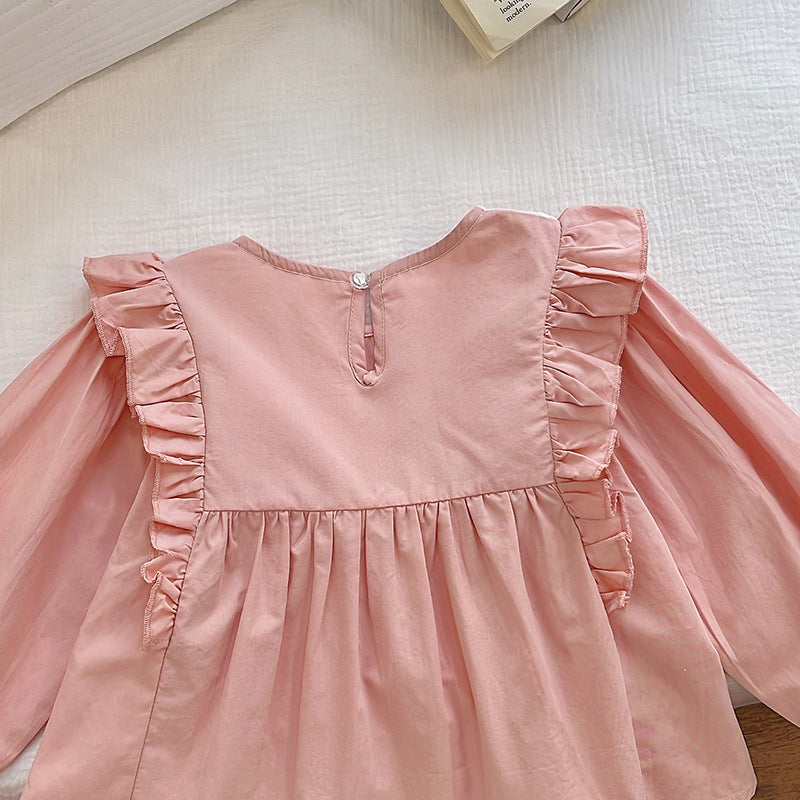 Pink Floral Lace Ruffle Blouse