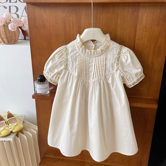 Ivory Pintuck Dress with Daisy Trim
