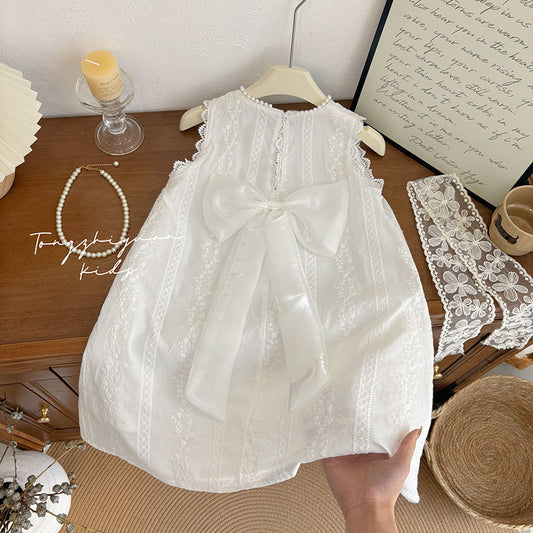 White Lace Bow Back Dress