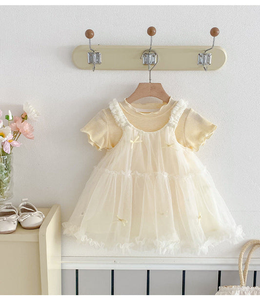 Tulle Dress Layered Set – Dress + Soft Tee (2-Piece Outfit)