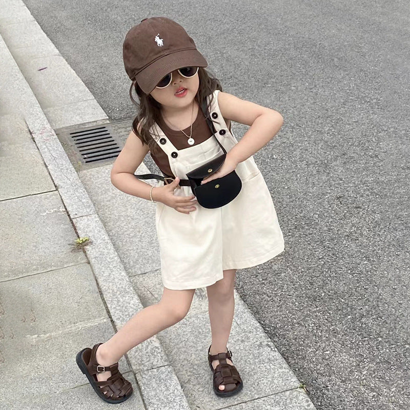 Vintage Cream Overall Shorts Set
