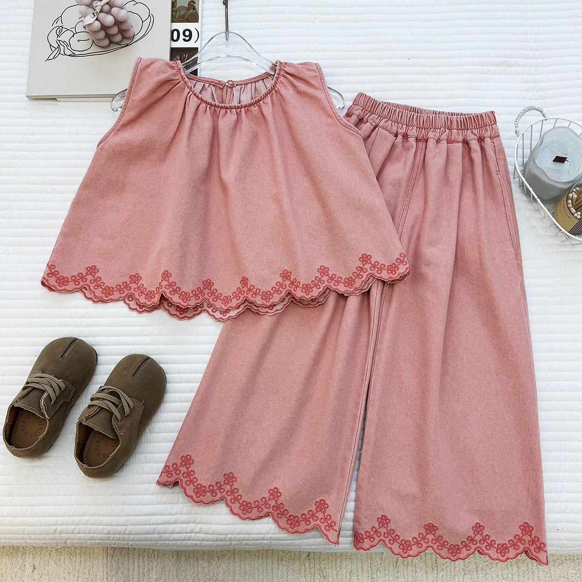 Blush Scallop Wide-Leg Pant Set