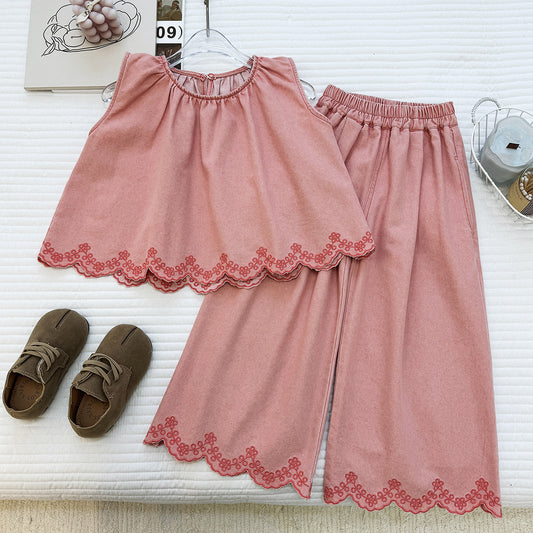 Blush Scallop Wide-Leg Pant Set