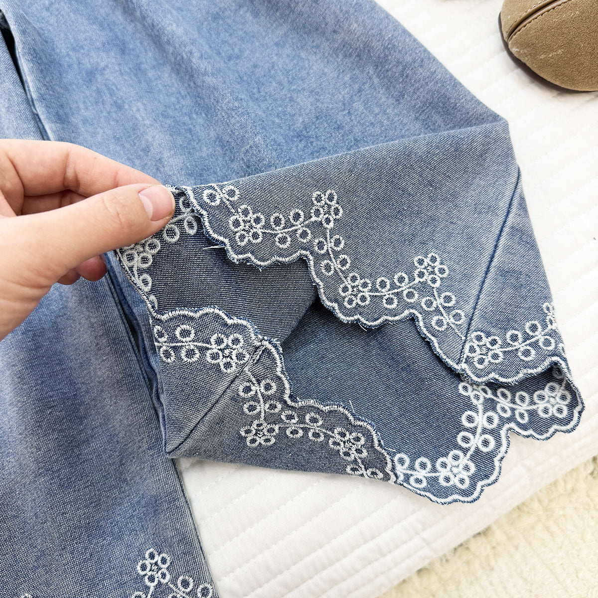 Scalloped Denim Wide-Leg Set