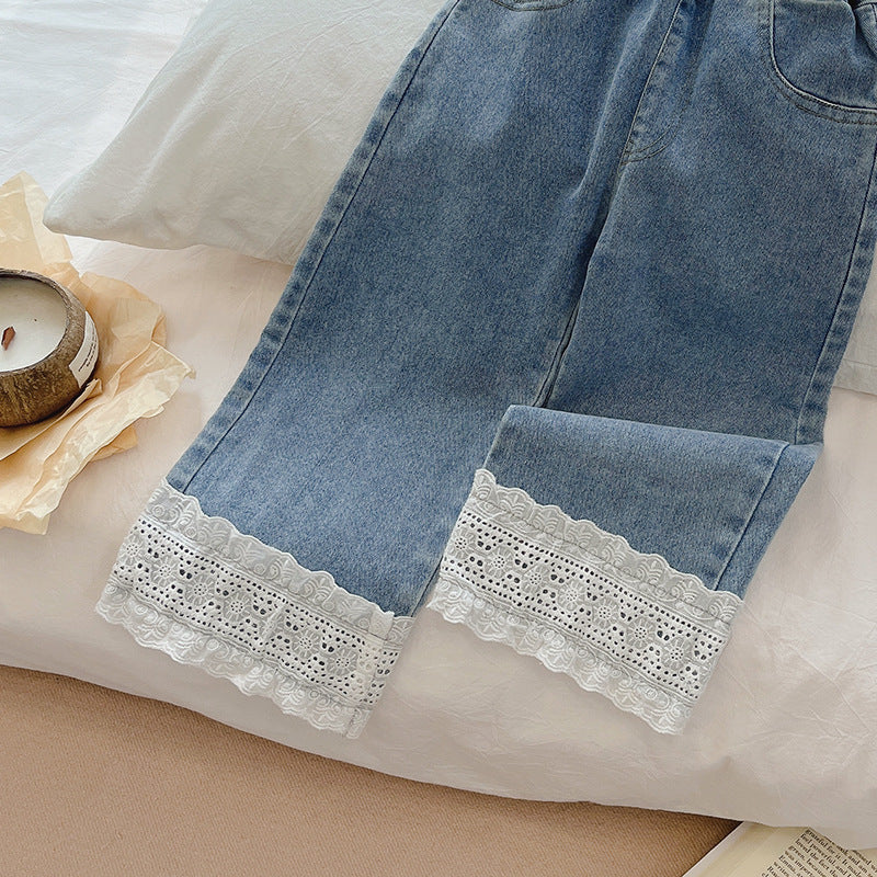 Lace Hem Denim Jeans