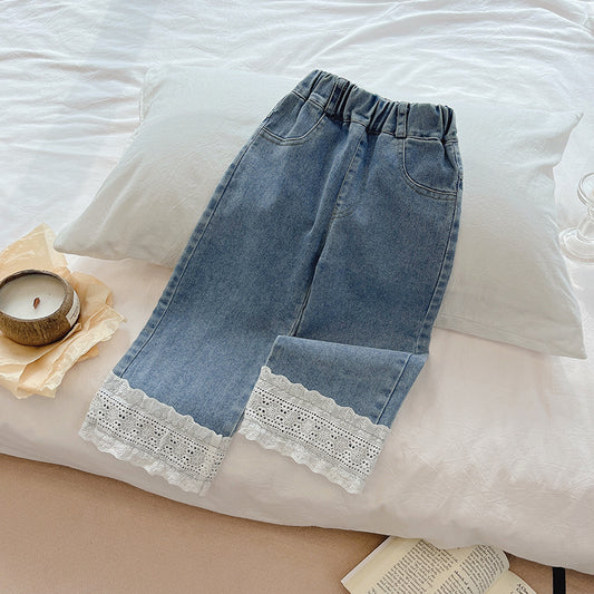 Lace Hem Denim Jeans