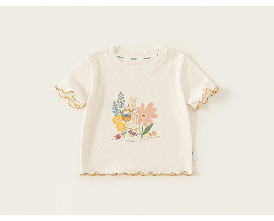 Garden Bunny Pointelle Tee - White
