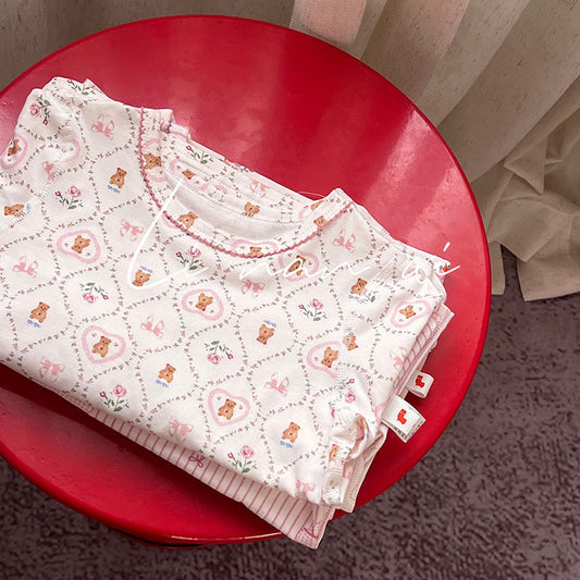 Teddy Bear & Bow Print Pajama Set