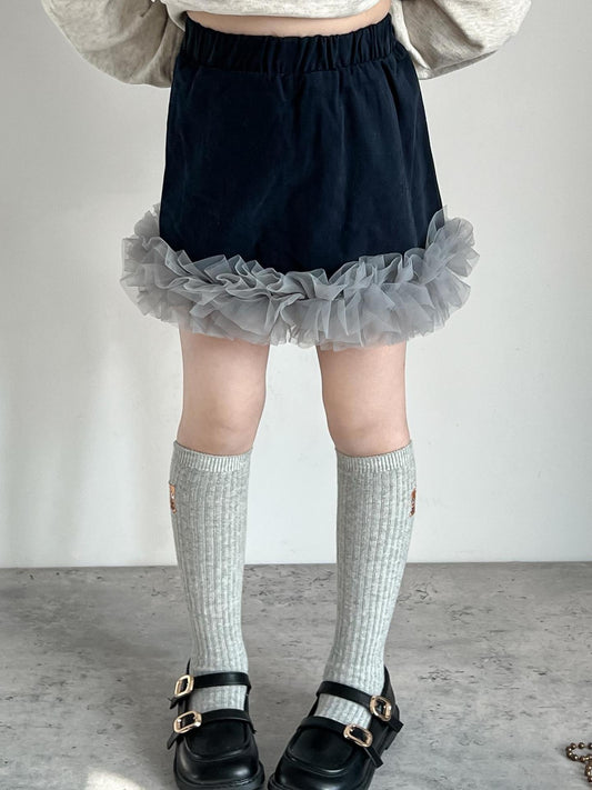 Velvet Ruffle Trim Skirt Shorts