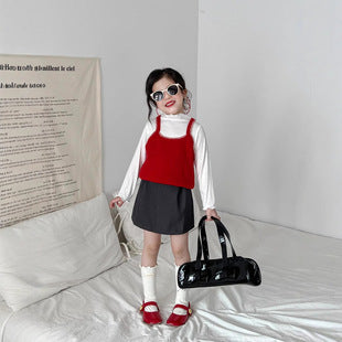 Red Knit Vest & Skirt Set