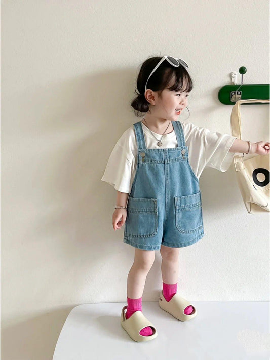 Denim Pocket Overall Shorts