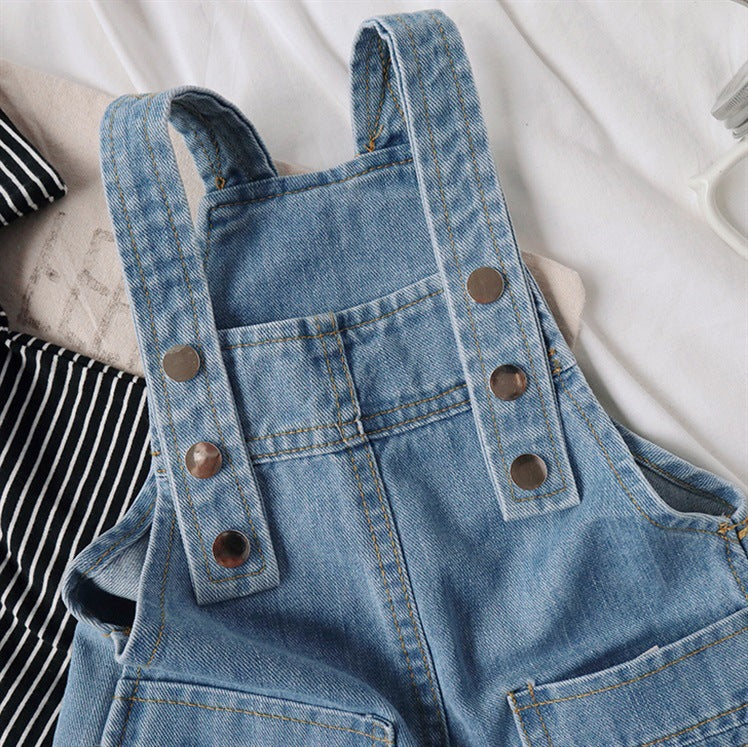 Classic Denim Overall Shorts – Adjustable Strap