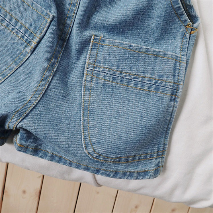 Classic Denim Overall Shorts – Adjustable Strap