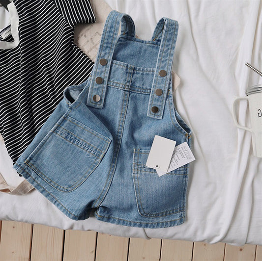 Classic Denim Overall Shorts – Adjustable Strap
