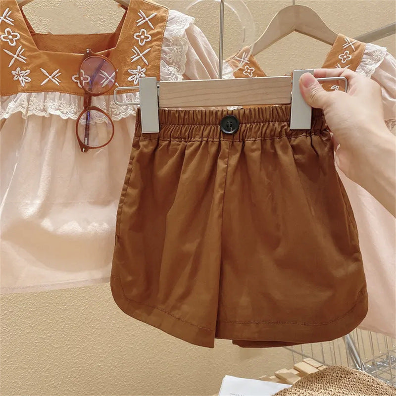 Rust Floral Embroidered Top & Bloomer Shorts Set