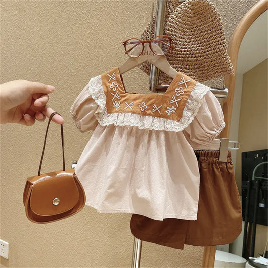 Rust Floral Embroidered Top & Bloomer Shorts Set