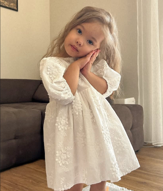 Heirloom Embroidered Puff Sleeve Dress – Classic White